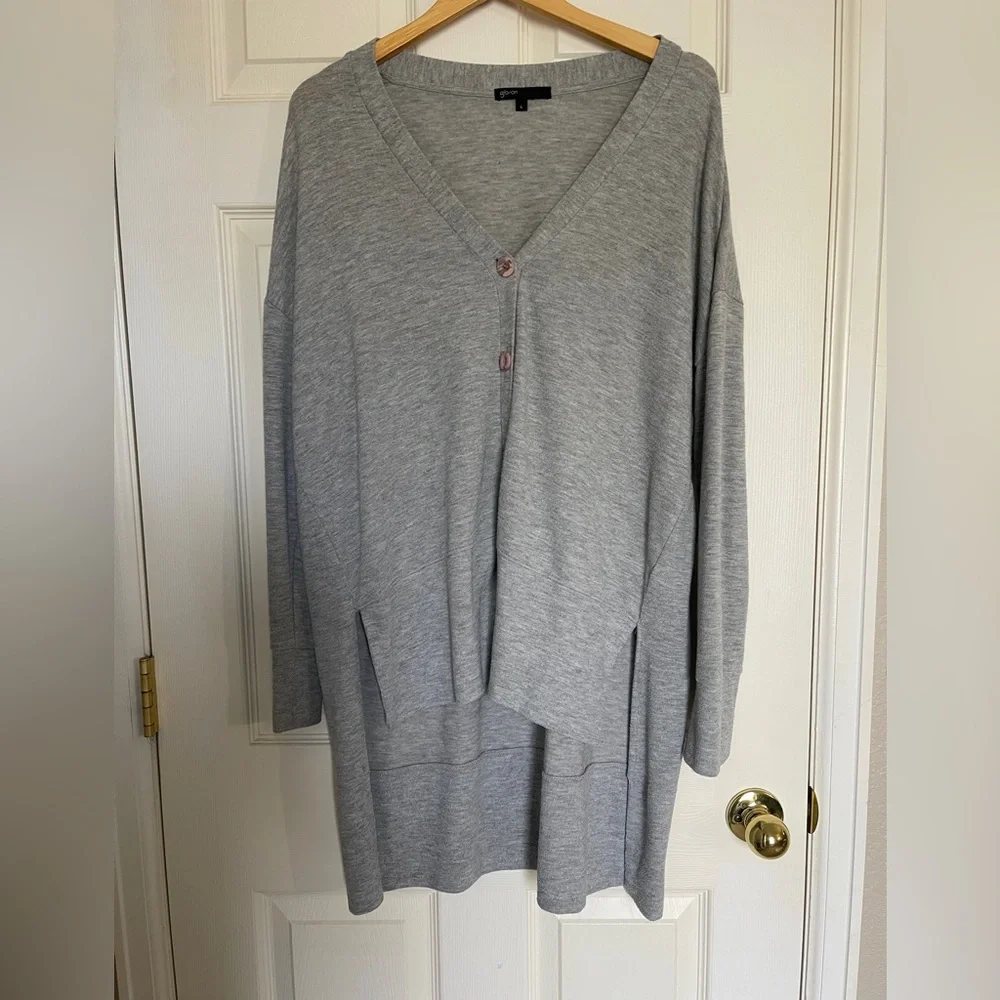 Gibson Heather Gray Button-Front Cardigan Sweater‎ | Size L - Picture 2 of 6
